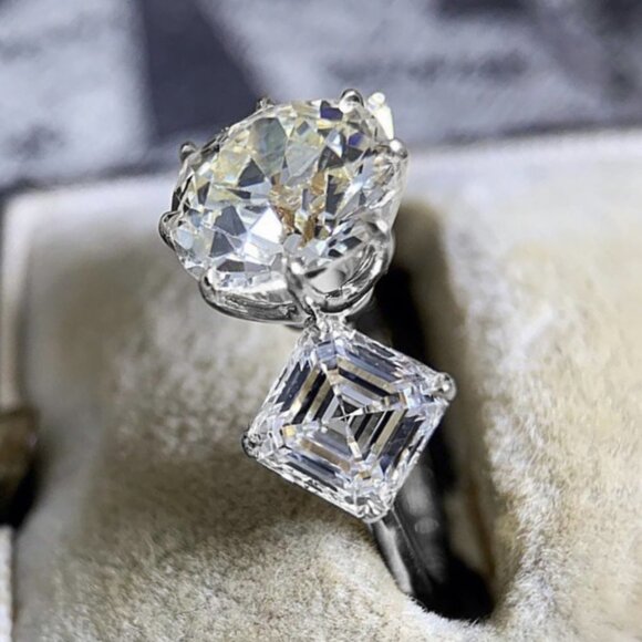 ▷CZ Square Leaf 925 Silver Plated Wedding/Engagement Ring  display picture 1